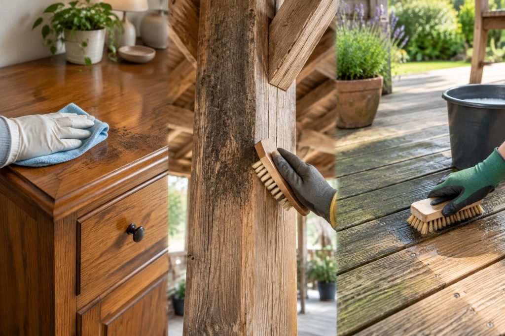 découvrez comment enlever la moisissure sur le bois avec des méthodes adaptées à chaque type de surface et à l’emplacement concerné.
